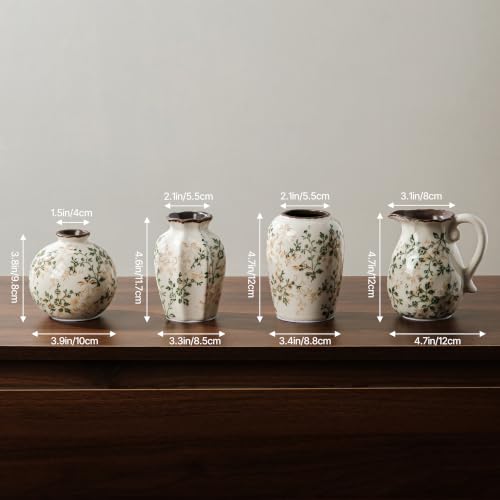 Image of Green Vintage Vase, Chinoiserie Floral Vase, Retro Ice Cracked Ceramic Large Vases for Home Decor, Living Room, Bookshelf, Office, Grand Millennial Decors (20-Green and Beige)
