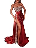 shownicer Cocktailkleider Damen Abendkleid Frauen Festliches Kleid Elegant Lang Abend Party Ballkleid Brautjungfer V-Ausschnitt Maxikleid C Rot M
