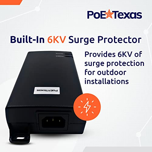 Poe Texas PoE Injector - 802.3bt PoE++ Single Port 4 Pair Power Over Ethernet Injector - 6KV Surge Protection - Active PoE Adapter 55V 60W Output - 10/100/1000 Gigabit Data - Wall Mount Plug & Play - Thumbnail 5