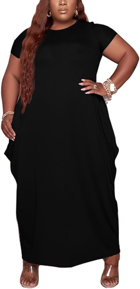 YeGine Oversize Tshirt Dress Plus Size Short Sleeve Maxi Dress with Pockets