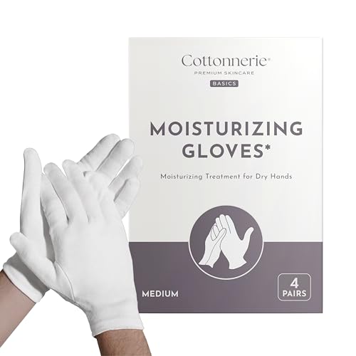 Cottonnerie Basics Cotton Gloves for Dry Hands Sleeping, Moisturizing Gloves Overnight, Hand Moisturizer Gloves, Moisture Gloves for Dry Hands Overnight, Sleeping Gloves, Medium 4 Pairs