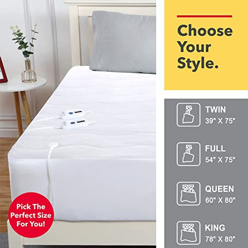 Caromio Heated Mattress Pad King Size 78X80 Inch, 4 Heating Levels And 10 Hours Auto Off Quilted Mattress Heating Pad Machine Washable Electric Mattress Pad With Dual Control, White #TOP6