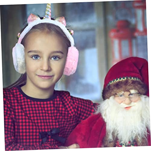 Winter Unicorn Earmuffs Cartoon Ear Plush Warm Foldable Earmuff Rainbow Outdoor Ear Warmers for Girls Pink2