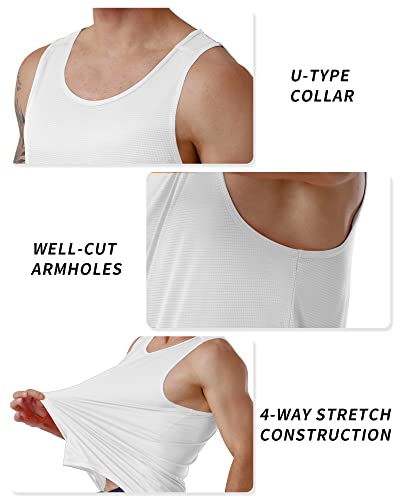 Cqc Men's Sleeveless Shirts Gym Workout Running Quick Dry Tank Top Beach Swim Muscle Athletic Shirt White L #TOP4