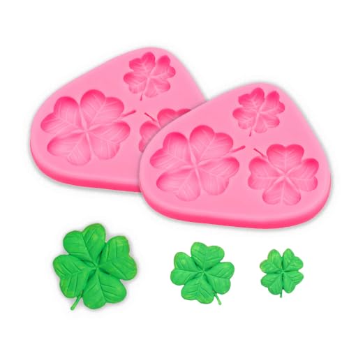 Cestony 2Pcs of 3-chamber Lucky Clover Silicone Molds for DIY Cake Fondant Biscuit Cookies Soap Sugar Pudding Chocolate Hard Candies Dessert Candle Decor