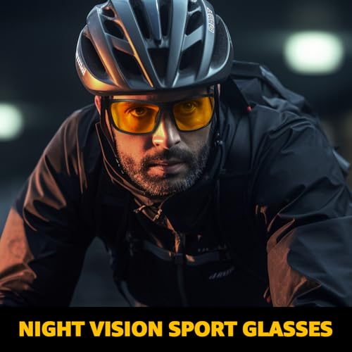 LVIOE Sports Night Vision Glasses for Driving Men Women Wraparound Polarized Night Driving Glasses Yellow Anti Glare N30712