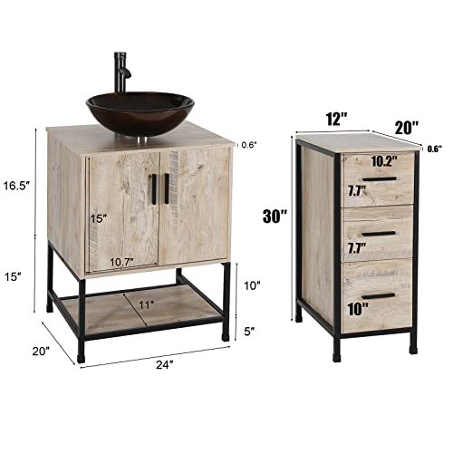 Eclife 36" Bathroom Vanity Sink Combo W/Free Standing 3 Drawers Side Cabinet & Bronze Round Tempered Glass Vessel Sink & 1.5 Gpm Water Save Faucet & Solid Brass Pop Up Drain (A09 B16Akb17) #TOP1