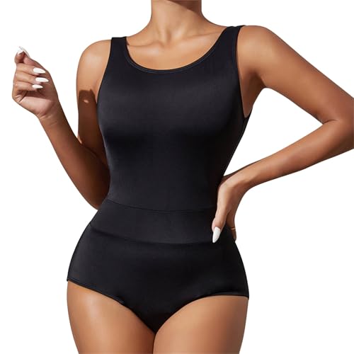 Bañador Negro Mujer Reductor Bañador Faja Mujer Traje De Baño Bikini Sexy Sin Espalda para con Toallas Sanitarias Absorbentes para La Talla Grande Tallas Grandes (Black M)