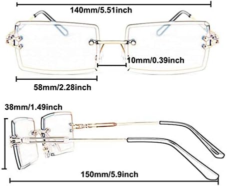 YTJHFA Rectangle Sunglasses Women Retro Square Men Rimless Eyewear Vintage Trendy Small Glasses Metal Frames Tinted Lens