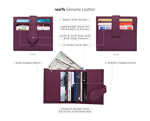 grande 3803 Genuine Leather Card Holder For Women and Men Slim Minimalist Card Case Small Snap Wallet (Purple)4
