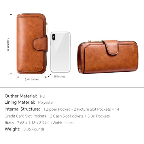 Image of CLUCI Wallet For Women PU Leather RFID Blocking Womens Wallet Bifold Card Holder with ID Window Gifts for Women Birthday, Oil wax Two-toned Brown, Large, Fashion