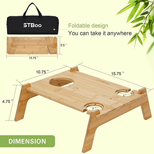 Stboo Outdoor Portable Wine Table - Outside Lightweight Picnic Table With Wine Bottle & 2 Glass Holder | Indoor Snack Wooden Table | Picnic Tray Table For Concert At Park, Beach, Ideal Wine Lover Gift #TOP2