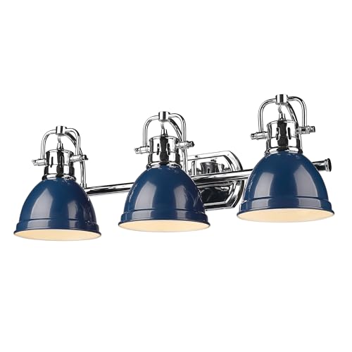 Golden Lighting Duncan CH 3 Light Bath Vanity in Chrome with Navy Blue Shade