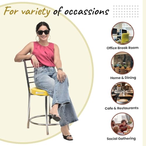 Image of Goyal steel & furniture Chairs for Dining Table, Steel Chair, Dining Chair with Comfortable Cushion (4, Yellow, Standard)