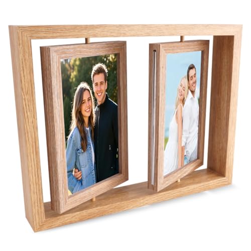Marcos de Fotos Flotantes Giratorios 10 X 15 cm, Marco de Madera Giratorio Exposición Vertical A Doble Cara Capacidad para Hasta 4 Fotografías Ideal para Escritorios, Dormitorios, Bodas O Aniversarios