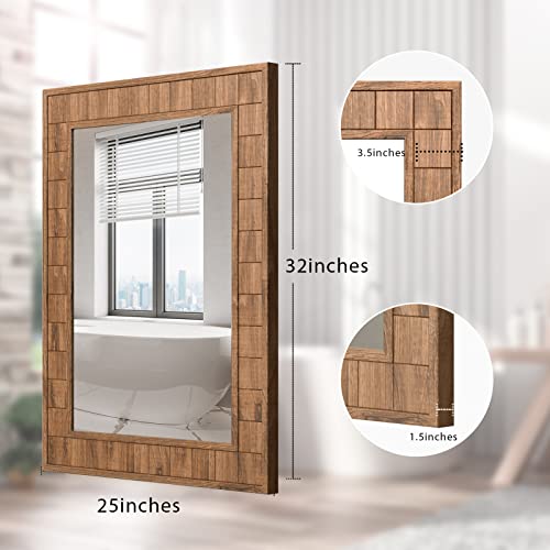 Yoshoot Farmhouse Bathroom Mirror, 32"X24", Rustic Wooden Framed Wall Mirror, 100% Handcrafted Solid Wood Vanity For Farmhouse Decor, Vertical Or Horizontal Hanging, For Living Dining Room, Entryway #TOP2
