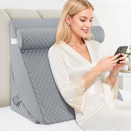 WENRENER Bed Wedge Pillow for Sleeping Adjustable Foam Wedge Pillow for Post Surgery Elevated Triangle Pillow for Acid Reflux Back Pain Relief Leg Support 3pack Gray