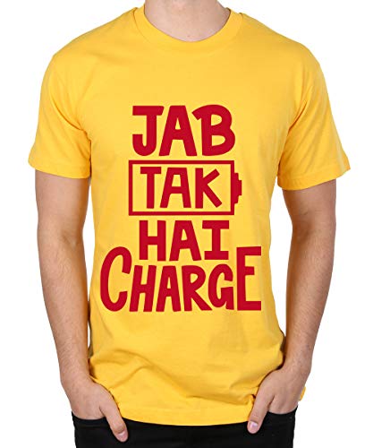 Image of Caseria Men's Cotton Printed T-Shirt -Jab Tak Hai Charge | 100% Cotton | Half Sleeves | Regular Fit | Printed | Round Neck | Graphic T Shirt