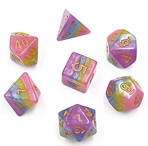 Polyhedral Dice Set DND Dice Stratified Multicolor Dice for Dungeons and Dragons Table Game (Pink Yellow Blue Purple)