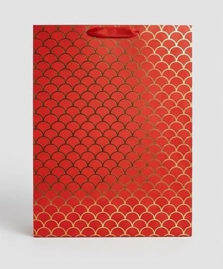 PaperAura Premium Gift Bag with Rope Handles | Luxury Paper Carry Bag for Gifts, Return Gifts, Shopping & Festive Packaging | Reusable Designer Gift Bag 13 x 4.5 x 17 Inches (Red, Pack Of 4, Design 4)