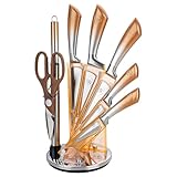 8-teiliges Messerset, Küchenmesser Set mit Messerblock und Schleifstein – Edelstahlmesser, Messer Set für Schneiden Schneiden Würfeln Hacken (Goldene)