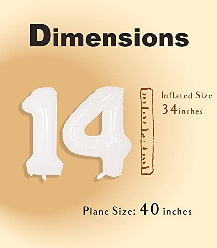 Image of SUWEN 40 Inch White Large 14 Balloon Number Big Foil Helium Numbers 0-9 | Giant Jumbo Happy 14th Birthday Party Decorations for Men or Women Huge Mylar 41 Anniversary Party Supplies