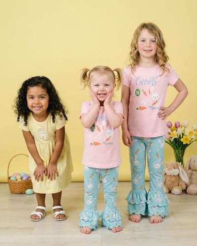 Image of Unique Baby 2 Piece Girls Double Ruffle Leggings and Short Sleeve Shirt Clothes Set Kid and Toddler Girl Outfit