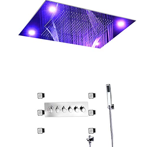 Jiahe Grande Rain Shower Set Telecomando Cascata LED Rainfall termostatica ad Incasso per Montaggio a soffitto Multifunzione soffione Doccia Bagno & Doccia Rubinetti-60 * 80cm
