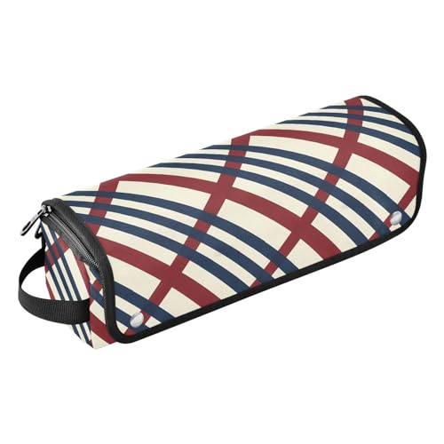 Bolso de viaje y tapete resistente al calor para herramientas de cabello en rayas rojas y azules miniatura 1