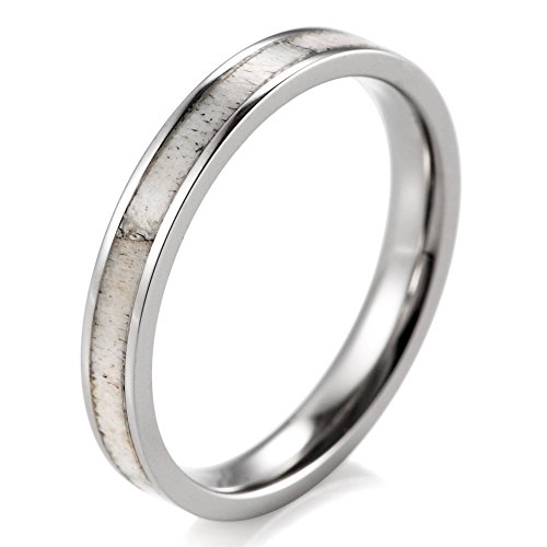 Women's 3mm Titanium Ring with Real Deer Antler Inlay