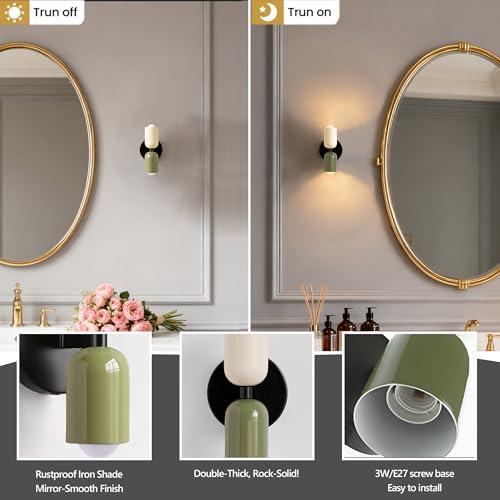 Image of Vintage Wall Sconce Bathroom Vanity: Mid Century Wall Lights Bedroom Hallway - Metal Wall Lighting Mirror (Green & White)