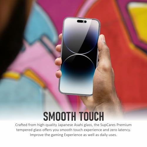 Image of SupCares Privacy Tempered Glass for iPhone 14 Pro Max (6.7 Inch) With Installation Kit | 9H Edge to Edge Screen Protector | Black