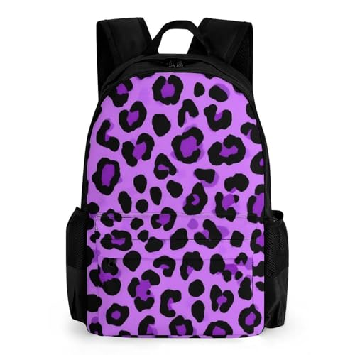 Supdreamc Rucksack Anti-Theft Multipurpose Big Capacity Carry On Bag - Purple Cheetah Leopard Print Traveling & Camping Backpack With Side Pockets