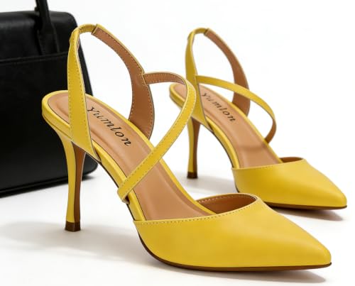 Image of Closed Toe Slingback Heels Wedding High Stiletto Heel for Women 3.3 Inch Ankle Strap Pointed Toe Pumps Prom Dress Bride Shoes for Dinner Party Sexy