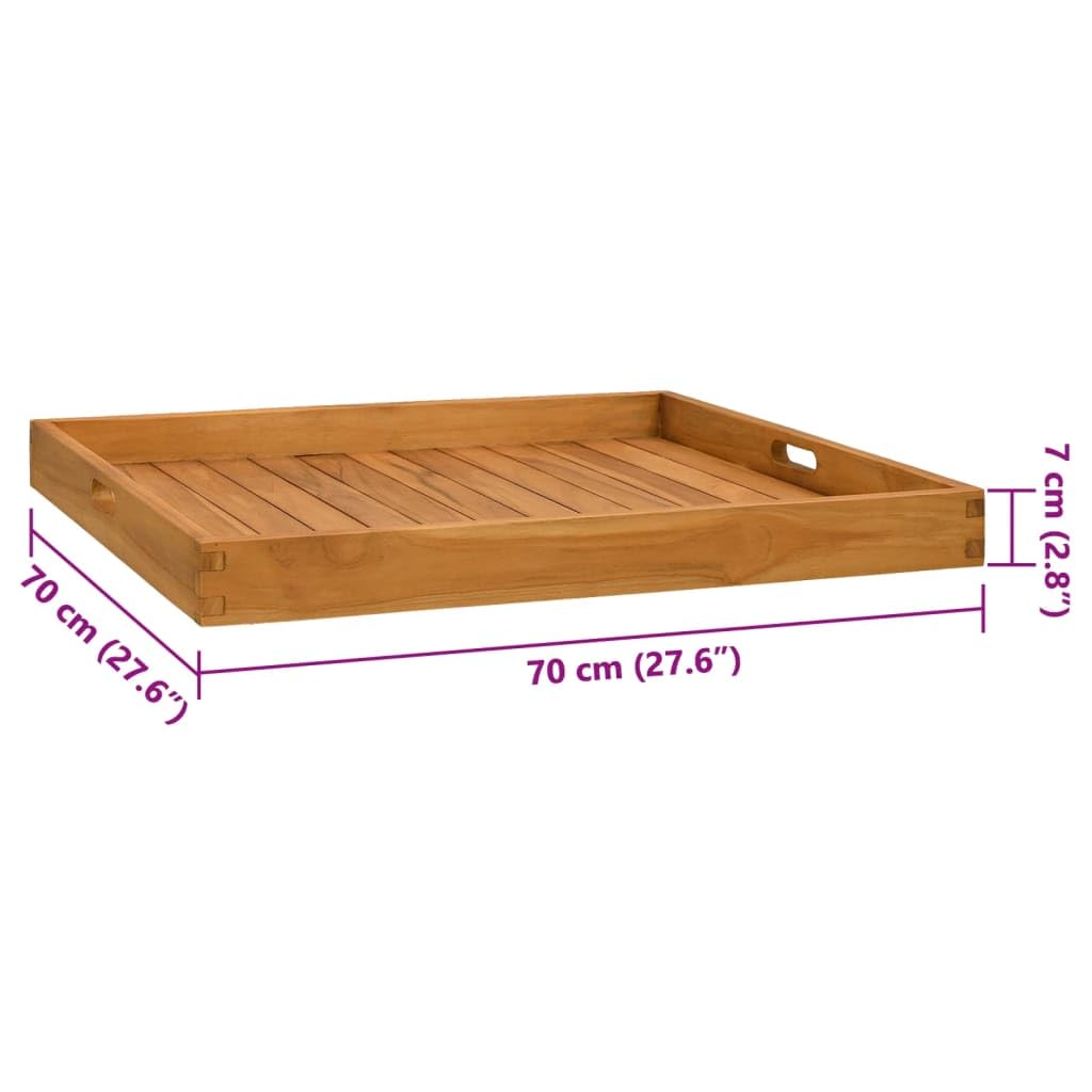 Vassoio da portata in legno massello teak 70x70x7 cm con manici incassati e bordi rialzati per buffet catering cucina per servire cibi