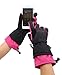 ANDORRA Women's Two-Tone Geometric Cotton Touchscreen Ski Gloves,Black with Pink Trim,S