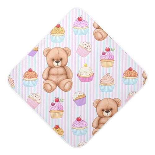 Kigai Baby Hooded Towel Absorbent Baby Bath Shower Towel with Hood for Newborn Boys Girls Babies Infant Toddler (Bears Cupcakes 35 x 35 in)