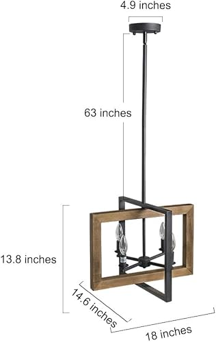 Miniatura 5 de LOG BARN Lámpara colgante de comedor con acabado de madera envejecida y metal, colgante negro para isla de cocina