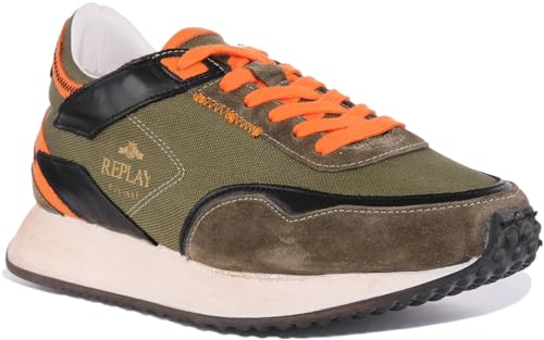 Replay New Casey Men's Lace Up Retro Inspired Runner Trainers (Green, US 11)
