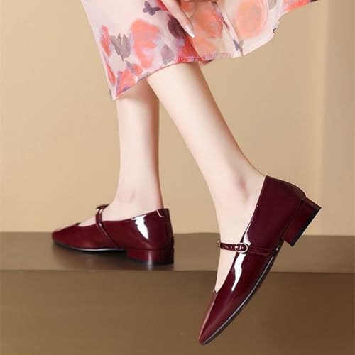 Red Mary Jane Flats for Women with Closed Square Toe, Dressy and Comfortable Ballet Flat Slip-On Ballerina Shoes3
