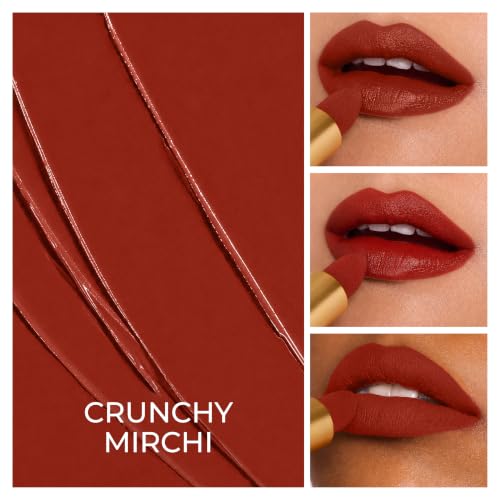 Image of LoveChild Masaba inchThe Batua inch Lipstick, Crunchy Mirchi (Brownish Red) Rich Satin Finish Lipstick with Built-in Mirror, Hydrating, Nourishing Formula with Jojoba Oil, 4g