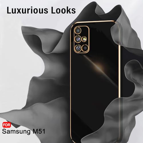 Image of TheGiftKart Luxurious Golden-Plated Back Cover Case for Samsung Galaxy M51 | Raised Lips for Camera & Screen Protection | Shockproof Design | Stylish Case for Samsung Galaxy M51 (TPU, Black)