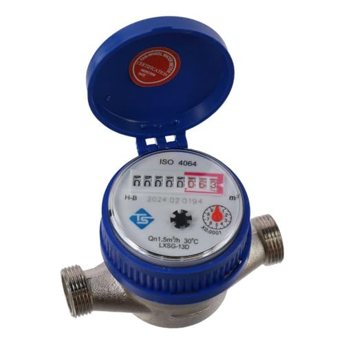 SHUATI Water Flow Meter 15mm 1/2 inch High Quality with Fittings Cold Water Meter Professional with Protective Cover Garden and Home Usage