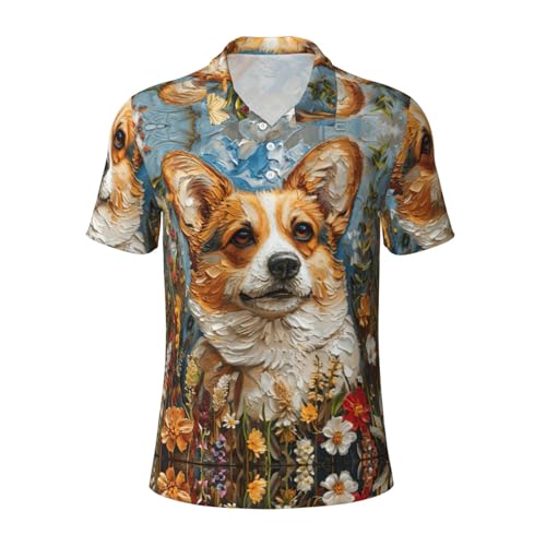 Polo à manches courtes respirant anti-transpiration homme fleurs Corgi