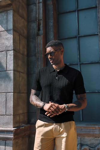 PJ PAUL JONES Mens Knit Polo Shirt Short Sleeve Hollow Out Knit Shirt Texture Knitted Polo4