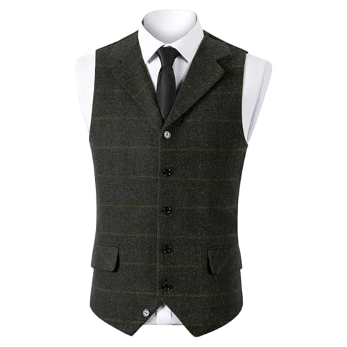 Men's Herringbone Tweed Suit Vest Casual Button down Lapel Waistcoat Vest Outfits