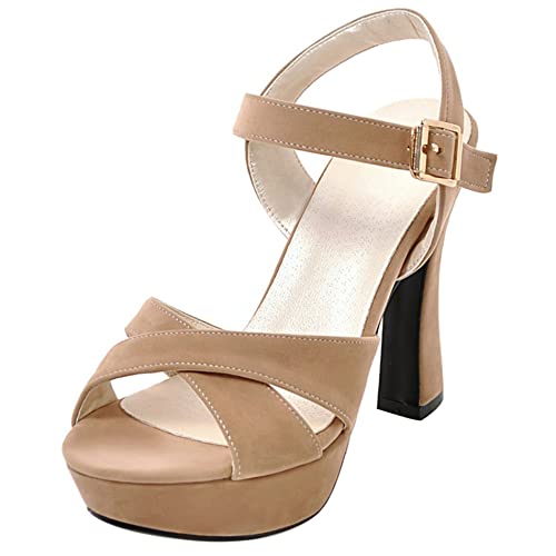 Lroey Reoly Sandalias para Mujer de Tacón Alto, Sandalias Punta Abierta Elegante Tacón Luis XV Zapatos de Vestir con Plataforma Hebilla Correa de Tobillo 106 Albaricoque Talla 34 EU