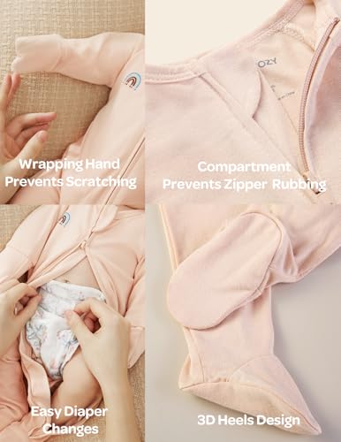 Image of Momcozy Unisex Baby Pajamas, Baby-Temp Monitoring Double Zipper Boy Girl Sleepers Rompers Footie, Girl Pink