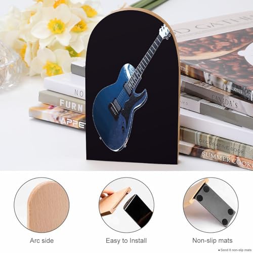 Sujetalibros de guitarra azul de madera resistente para estantes 5