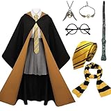 [Yi-gog] ハロウィン コスプレ ローブ魔法ローブ 大人用 子供用 衣装ローブ 眼鏡 ネクタイ 杖5点セットコスチューム 男女共用 Cosplay パーティー 変装 文化祭 学院風 漫遊展